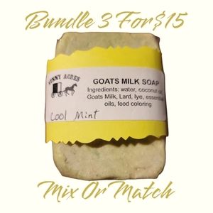 Amish Goat's Milk Cool Mint Sunny Acres Homemade Bar Soaps Coconut Oil